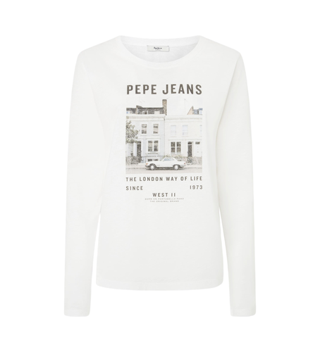 Til kvinder. PL505977 Gwen T-shirt (XS), Casual, Bomuld, Lange ærmer, Bæredygtig - Pepe Jeans - Modalova