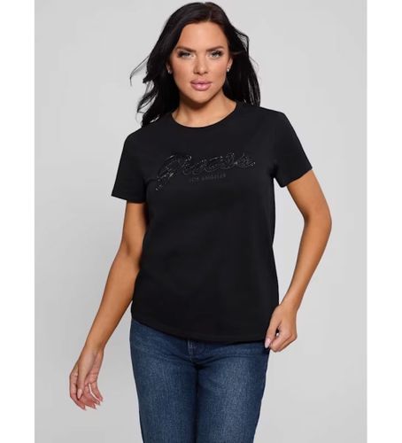 Til kvinder. W5RI08K9RM1 Script Lace Logo T-shirt (XS), Casual, Bomuld, Korte ærmer - Guess - Modalova