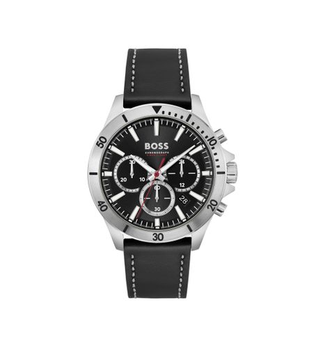 Til mænd. 1514055 Analogt ur med læderrem Troper Black (OSFA), , Casual, BH, Rustfrit stål - BOSS - Modalova