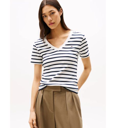 Til kvinder. WW0WW40584 Smal V-hals T-shirt (M), Casual, Bomuld, Korte ærmer - Tommy Hilfiger - Modalova