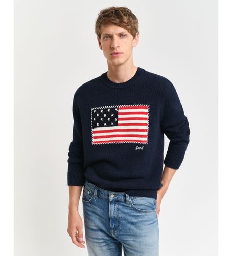 Til mænd. 8050229 Navy flag intarsia trøje med rund hals (M), Casual, Bomuld - Gant - Modalova