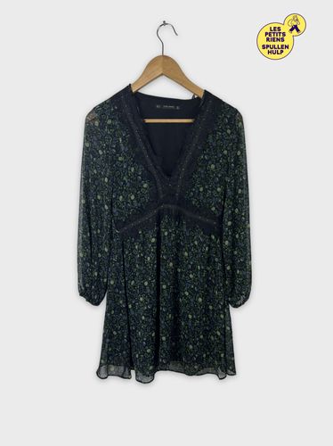 Robe Basic fleurie noire et verte XS  - Zara - Modalova