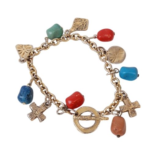Bracelet chaine 20cm fermoir  capsule avec pierres turquoise, cornaline - Label Emmaus - Modalova