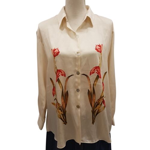 Chemisier blanc cass  grandes fleurs rouges et vertes - Taille L - Zara - Modalova