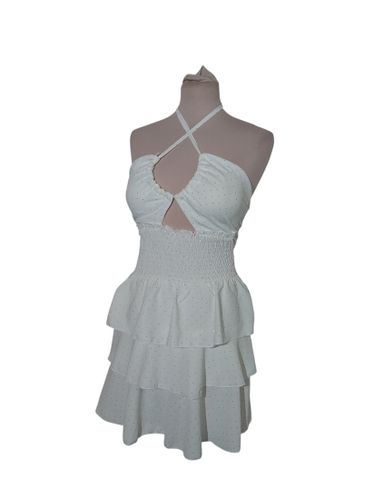 Robe Courte Blanche À Volants Et Strass Sara Moda (T6085) - Label Emmaus - Modalova