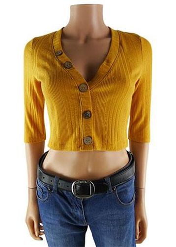 Crop top manches courtes---Moutarde-34 - S-Fminin - jennyfer - Modalova