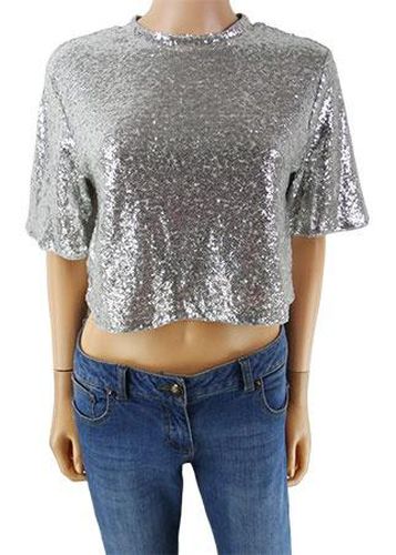 Crop top manches courtes---Argent-34 - S-Fminin - h&m - Modalova