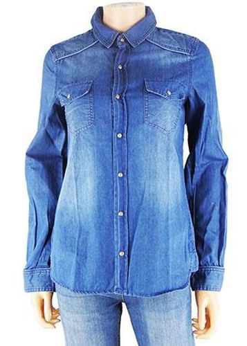 Chemise jeans manches longues---Bleu-34 - S-Fminin - lulu love - Modalova