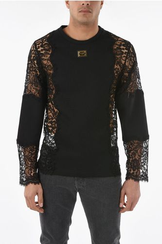 Long Sleeves Lace T-shirt with Golden Plaqued Logo Patch size Xs - Dolce & Gabbana - Modalova