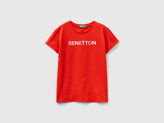 Benetton, T-shirt Con Logo Glitter In Cotone Bio, taglia S, Rosso, Bambini - United Colors of Benetton - Modalova