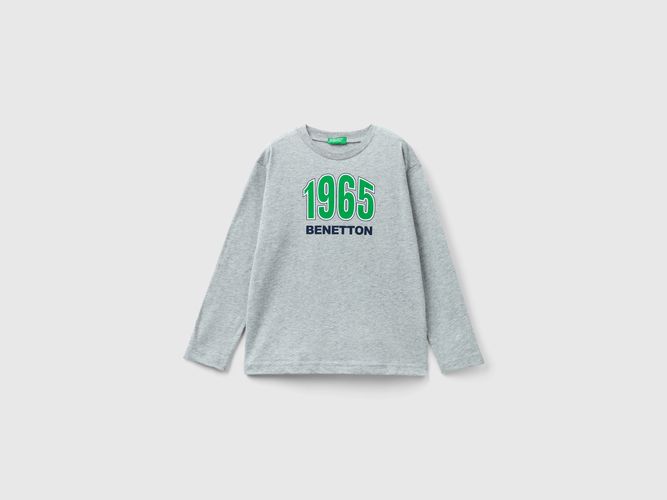 Benetton, T-shirt Manica Lunga In Cotone Bio, taglia M, Grigio Chiaro, Bambini - United Colors of Benetton - Modalova
