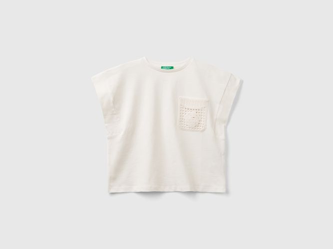 Benetton, T-shirt Con Patch Macramè, taglia XL, Bianco Panna, Bambini - United Colors of Benetton - Modalova