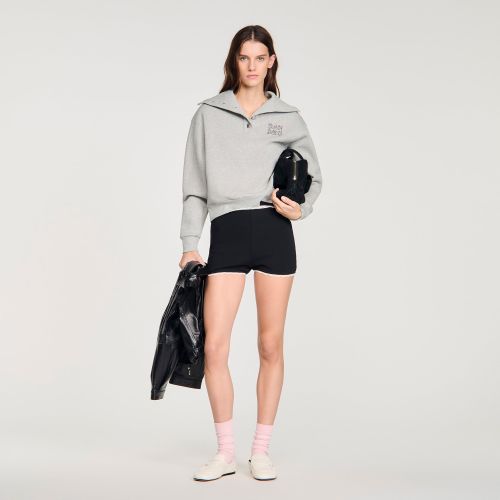 Short en coton côtelé perlé brodé - Sandro Paris - Modalova
