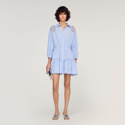 Robe courte en coton à rayures - Sandro Paris - Modalova