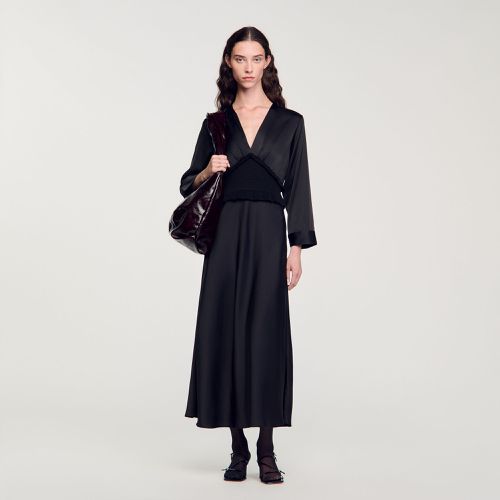 Robe longue satinée - Sandro Paris - Modalova