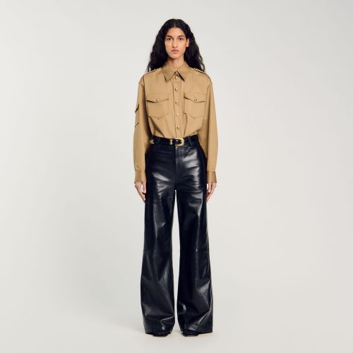 Pantalon évasé en cuir - Sandro Paris - Modalova