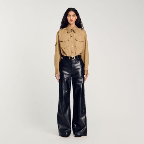 Pantalon évasé en cuir - Sandro Paris - Modalova