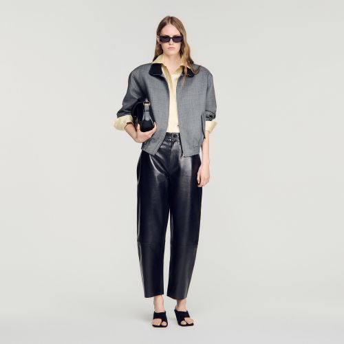 Pantalon barell en cuir - Sandro Paris - Modalova