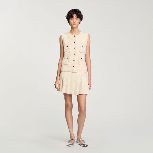 Jupe courte plissée effet tweed - Sandro Paris - Modalova