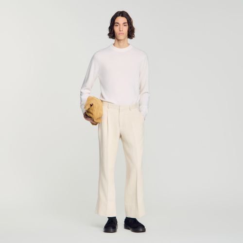 Pantalon large coton lin à pli - Sandro Paris - Modalova