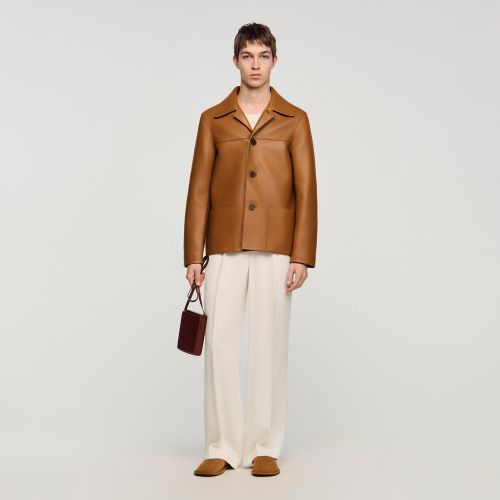 Blouson en cuir d'agneau boutonné - Sandro Paris - Modalova