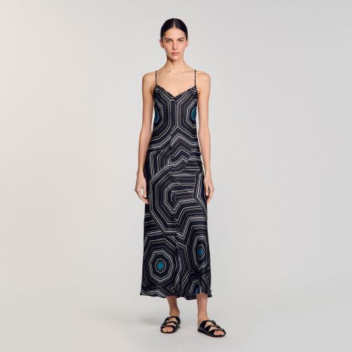 Robe longue en soie imprimée - Sandro Paris - Modalova