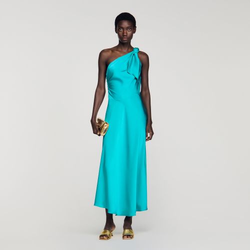 Robe longue satinée à naud - Sandro Paris - Modalova