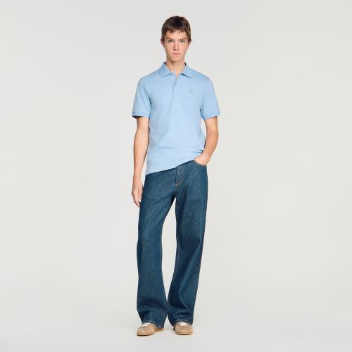 Polo en coton à logo cuir - Sandro Paris - Modalova