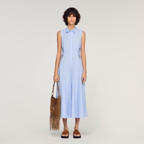 Robe longue en coton à rayures - Sandro Paris - Modalova