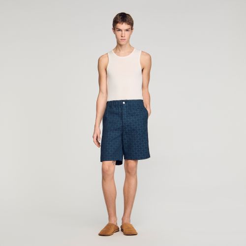 Short en denim motif Square Cross - Sandro Paris - Modalova