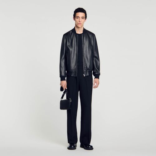 Blouson en cuir grainé - Sandro Paris - Modalova