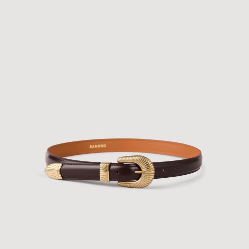 Ceinture cuir boucle dorée - Sandro Paris - Modalova