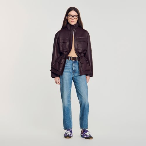 Blouson oversize col en cuir - Sandro Paris - Modalova