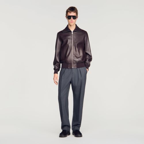 Blouson en cuir zippé - Sandro Paris - Modalova