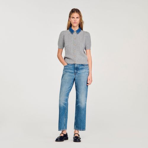 Cardigan à col en denim - Sandro Paris - Modalova
