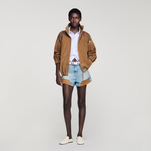 Blouson en suède à studs - Sandro Paris - Modalova