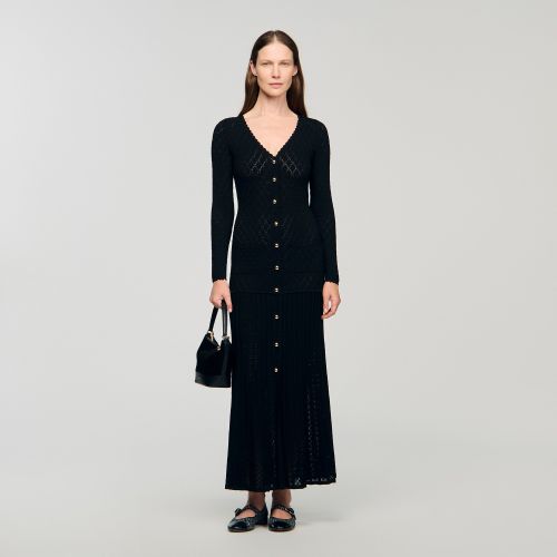 Robe longue en maille fantaisie - Sandro Paris - Modalova