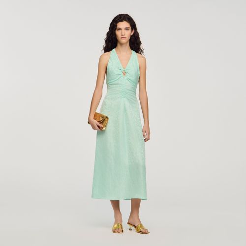 Robe longue imprimé fleur col V - Sandro Paris - Modalova