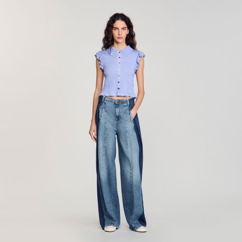 T-shirt smocké à rayures - Sandro Paris - Modalova