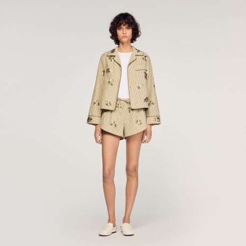 Short à rayures et fleurs brodées - Sandro Paris - Modalova