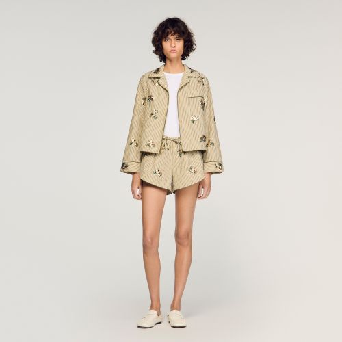 Short à rayures et fleurs brodées - Sandro Paris - Modalova