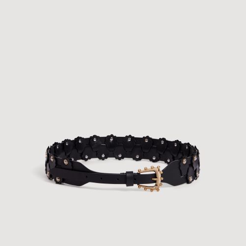 Ceinture en cuir entrelacé à studs - Sandro Paris - Modalova