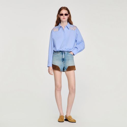 Chemise brodée en coton - Sandro Paris - Modalova