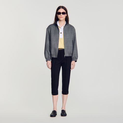 Blouson oversize col en cuir - Sandro Paris - Modalova
