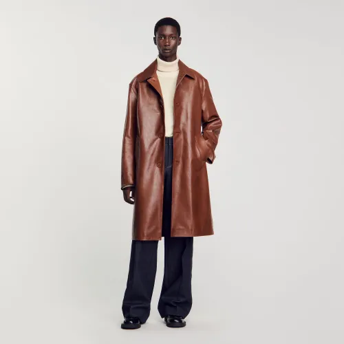 Manteau long en cuir - Sandro Paris - Modalova