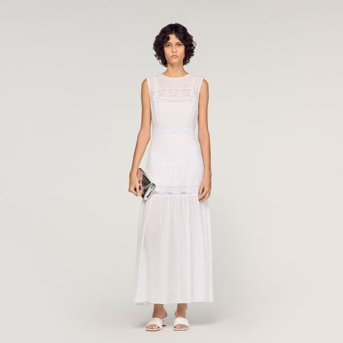 Robe longue créponnée - Sandro Paris - Modalova
