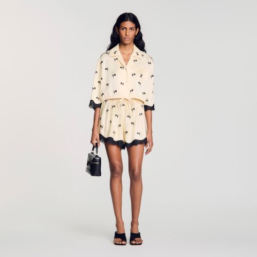 Chemise courte brodée à fleurs - Sandro Paris - Modalova