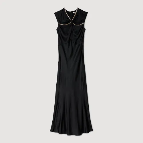 Robe longue satinée strassée - Sandro Paris - Modalova