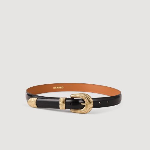 Ceinture cuir boucle dorée - Sandro Paris - Modalova