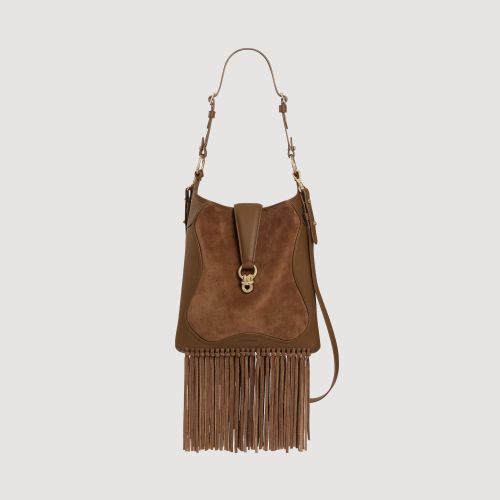 Sac en cuir et suède à franges - Sandro Paris - Modalova